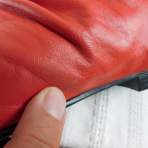 Vintage 80s Red Genuine Leather Slouch Boots Women’s 7.5 Flats, Cuffable NEW - Picture 7 of 13